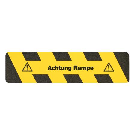 m2-Antirutschbelag Warnmarkierung schwarz/gelb mit Text (Streifen) Achtung Rampe Streifen 150x610mm